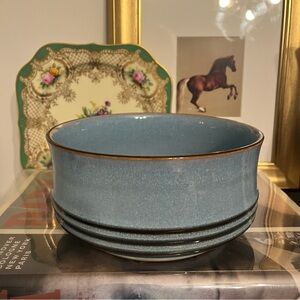 DENBY CORFU BLUE AND RUST 7 1/2" ROUND VEGETABLE BOWL